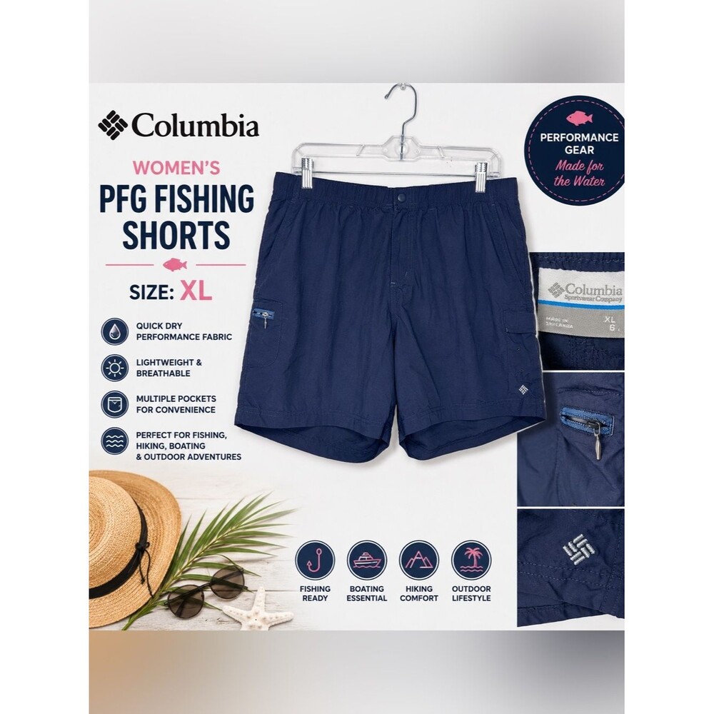 Columbia PFG Navy Fishing Cargo Shorts XL Quick Dry Elastic Waist Outdoor